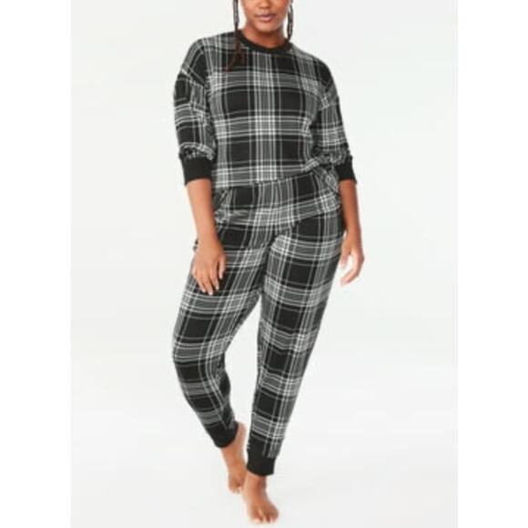 2/$30 Joyspun 2-Piece Jogger Pajama Set Black Plaid Holiday Size XL - Picture 1 of 10